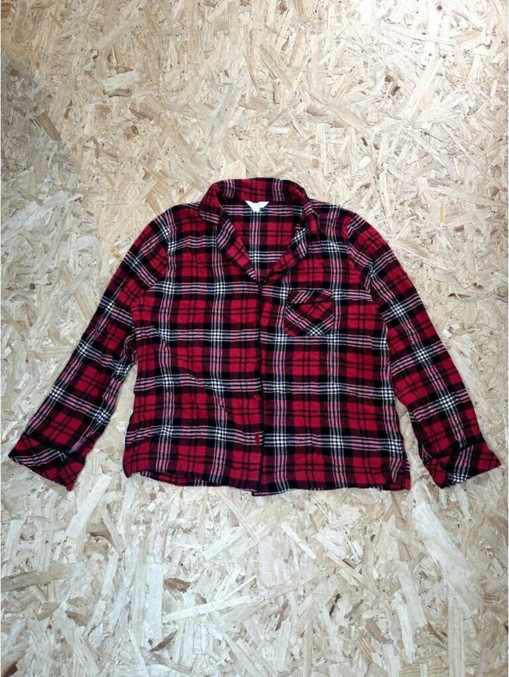 Charter Club Intimates Pajama Top Womens Medium Red Black Plaid Flannel Sleep